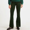 Louche Jayelyn Retro 70s Babycord Flared Trousers in Forest