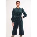 Louche London Lindsay Women's Retro 70s Cord Cropped Jumpsuit in Green