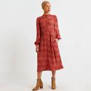 Louche Nayma Art Attack Print Long Sleeve Midi Dress in Red