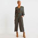 Louche London Darcy Winter Stripe Jumpsuit in Brown and Green