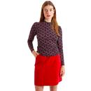 Louche London Gilly Retro Dots Print Long Sleeve Top in Navy