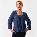 Louche Meggie Daisy Time Lace Trimmed Blouse in Navy