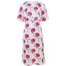 Louche London Rosso Loveflower Print Cape Midi Dress in white/pink
