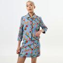 Louche London Salut Tulip Jacquard Short Jacket in Blue pictured on model