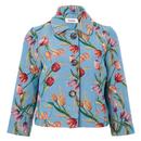 Louche London Salut Tulip Jacquard Short Jacket in Blue Pictured from front