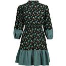 Louche Stina Posy Patchwork Mini Dress Green