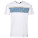 Luke Lions Den Overprint Stripe Panel Tee in White/Denim M560151