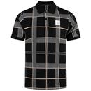 Luke Hadrians Retro Check Polo Shirt in Black and Ecru pictured from front