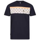 Luke Lions Den Retro Overprint Panel Tee in Dark Navy and Nectarine M560151