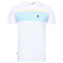 Luke Lions Den Retro Stripe Panel T-shirt in White and Sky Blue M560151