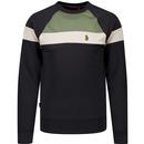 luke 1977 mens adam 3 colour block tricot crew neck sweatshirt black