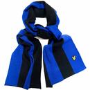 Lyle & Scott Retro Ribbed Bengal Stripe Knitted Square End Scarf in Jet Black and Bright Blue
