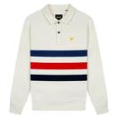 Lyle and Scott Retro 90s Cut and Sew Long Sleeve Striped Polo in Vanilla Ice