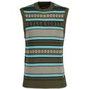 Lyle And Scott Glen Fair Isle Crew Neck Tank Top in Olive KN1901V