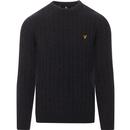 lyle and scott mens cable knit crew neck jumper dark navy marl