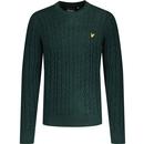 lyle and scott mens retro cable knit fitted crew neck jumper dark green