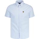 lyle and scott mens retro button down short sleeve gingham shirt light blue