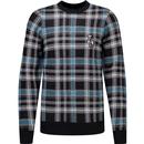 lyle and scott mens ribbed jacquard tartan pattern crew neck jumper mid grey marl