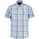 lyle and scott mens linen blend retro check short sleeves shirt light blue