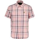 lyle and scott mens linen blend retro check short sleeves shirt palm pink