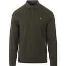 lyle and scott plain coloured brushed collar long sleeve polo top olive green