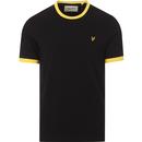lyle and scott mens contrast ringer neck plain coloured tshirt jet black yellow