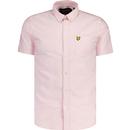 lyle and scott mens plain colour button down short sleeve oxford shirt light pink