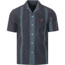lyle and scott mens vertical stripes resort short sleeve shirt slate blue
