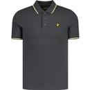 lyle andd scot mens retro mod tipped pique polo tshirt gunmetal grey