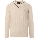 lyle and scott contrast v neck cable knit jumper vanilla ice beige