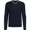 lyle and scott mens mod tipped fitted v neck cotton jumper navy