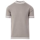 Madcap England Moon Men's 1960s Mod Knitted Tee in Drizzle with White Retro Tipping.