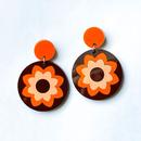 Madcap England x Ada Binks Retro 1970s Round Flower Drop Earrings in Brown/Orange