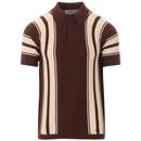 Madcap England Acid Test 1960s Mod Big Collar Stripe Knit Polo Shirt in Potting Soil