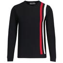 Madcap England 60s Mod Stripe racing Jumper in Black pictured from front