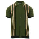 Madcap England Shockwave 1960s Mod Abstract Stripe Knitted Polo Shirt in Cypress Green
