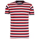 Beatwave Retro 70s Stripe T-shirt in Red/Navy/White by Madcap England MC1121