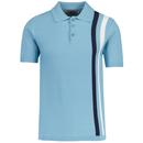 Madcap England Beck Racing Stripe Knitted Polo Shirt in Air Blue picture of front