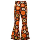 Madcap England Women's Retro 60s 70s Bell Flares in Daydream Orange Floral print