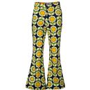 Madcap England Women's Retro 60s 70s Bell Flares in Daydream Green Daisy print