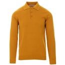 Madcap England Brando 60s Mod Long Sleeve Knitted Polo Shirt in Harvest Gold