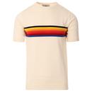 Madcap England Britpop Retro Mod Rainbow Stripe Knitted T-shirt in Ecru