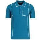 Madcap England Cagney Piping Trim Textured Knit Mod Polo Shirt in Corsair MC1089