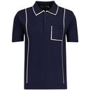Madcap England Cagney Retro 1960s Knitted Pocket Piping Polo Shirt in Navy Blazer MC1089
