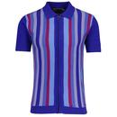 Madcap England Capitol 1960s Mod Stripe Knit Zip Through Polo Shirt in Surf the Web
