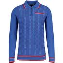 Madcap England Coltrane 60s Mod Jacquard Knit Zip Neck Polo Shirt in Federal Blue  