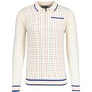 Madcap England Coltrane Mod Jacquard Weave Knitted Polo Shirt in Snow White MC1039
