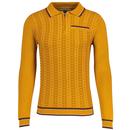 Madcap England Coltrane Zip Neck Textured Dash Knit Polo Shirt in Buckthorne MC1039