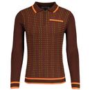 Madcap England Coltrane Textured Dash Knit Zip Neck Polo Shirt in Potting Soil MC1039