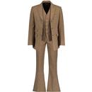 Dylan Brushed Dogtooth Retro Three Piece Suit with Flared Trousers in Chocolate Brown by Madcap England